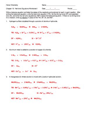 Honor Chemistry Name Chapter 13 Net Ionic Equations Worksheet. . Net ionic equations pogil